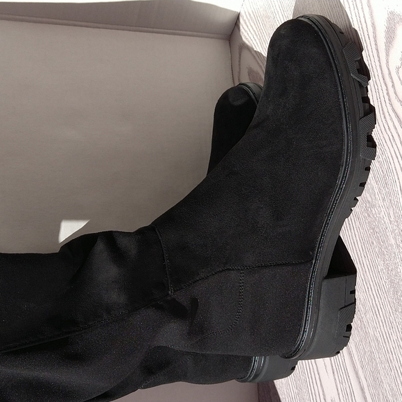 Unisa Black Tall Knee Faux Suede Boots Slip-On Elastic - Picture 6 of 16